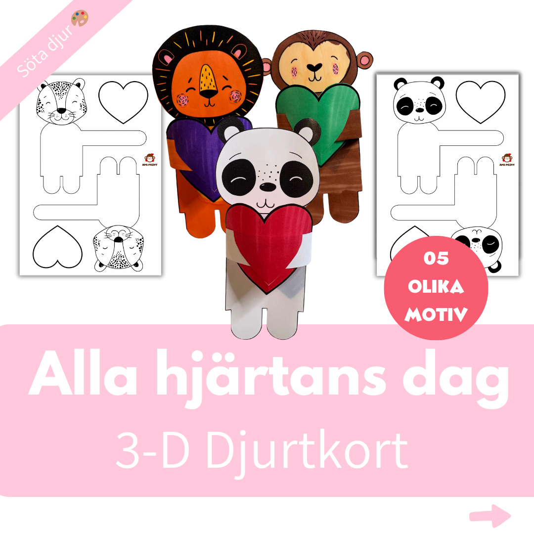 3D-Djurtkort till Alla Hjärtans Dag